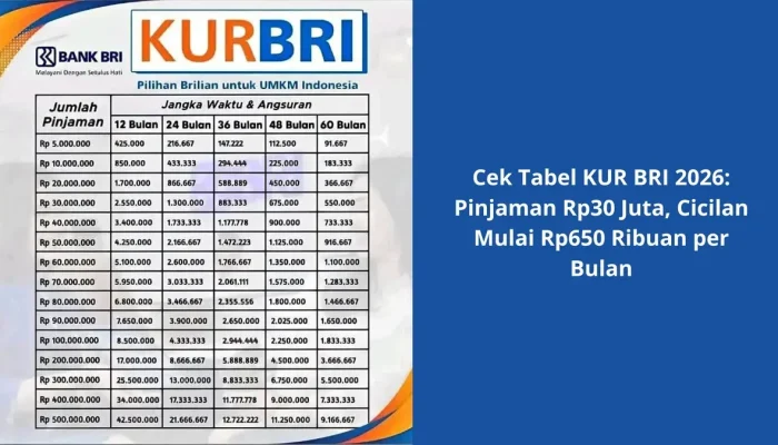 Simulasi Cicilan KUR BRI 2026, Pinjaman Rp30 Juta dengan Angsuran Mulai Rp650 Ribu