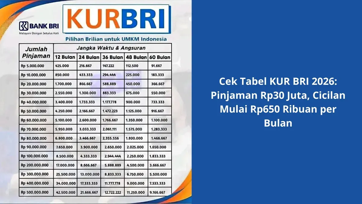 Simulasi Cicilan KUR BRI 2026, Pinjaman Rp30 Juta dengan Angsuran Mulai Rp650 Ribu